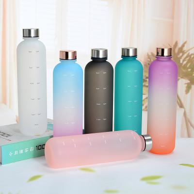 China Small Viable Mouth 33.7 Ounce / 1000ml PP Rubber Coating Water Bottle With Timer Reminder Printing (Strap And Color Box Is Optional) for sale