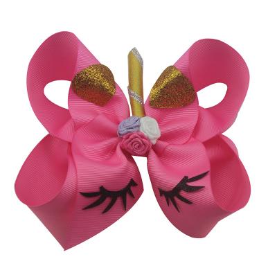 China Sweet Unicorn Hair Bow With Handmade Flower for sale