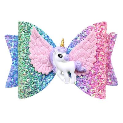 China 5 inch shiny unicorn hair bows color boutique hair clip for girls 5 inch for sale