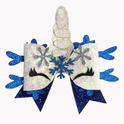 China Christmas Antlers Hair Bow Glitter Leather Hair Bow With Clip Sa997 for sale