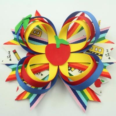 China Fabric Back To School Hair Bows For Kids Colorful Hair Clip For Girls for sale