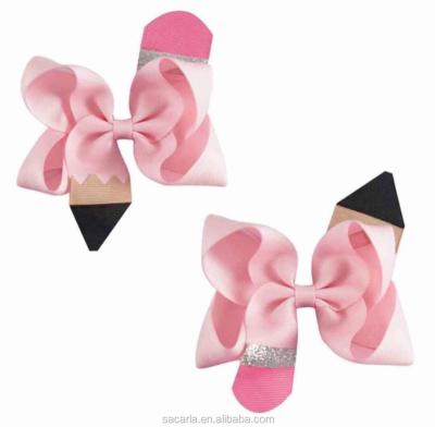 China Colorful Cloth Newcomer Back To School Hair Bows Pencil Hair Clips For Girl for sale