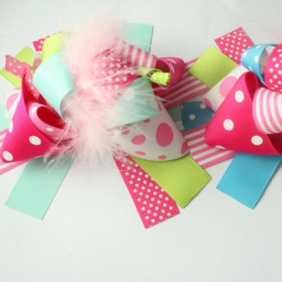 China Grosgrain Ribbon 2015 New Design Polka Dot Hair Bows With Feather for sale