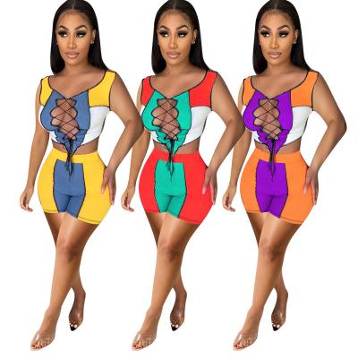 China QUICK DRY lysho 2021 new design two piece shorts set women clothing summer sexy biker plus size lady 2 pieces set short for sale