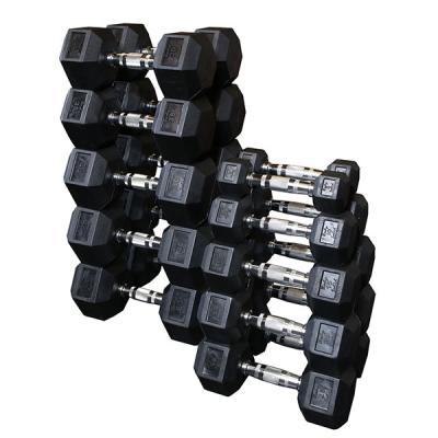 China Universal Black Factory Cast Outlets Hex Rubber Coated Dumbbell For Gym for sale