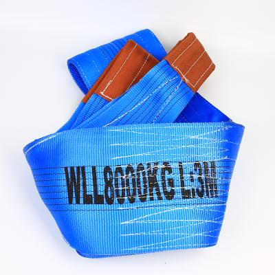 China Competitive Price Heavy Duty Cargo/Car Lift Tow Strap Safety Hoisting 8 Ton Blue Crane Lifting Belt for sale