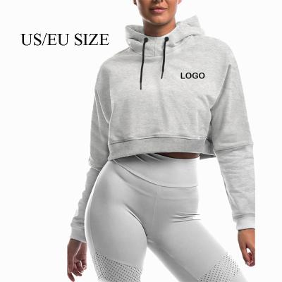 China Comfortable Anti-pilling Long Sleeve Crop Top Women Shear Gym Cotton Woman Running Cropped Hoodie for sale