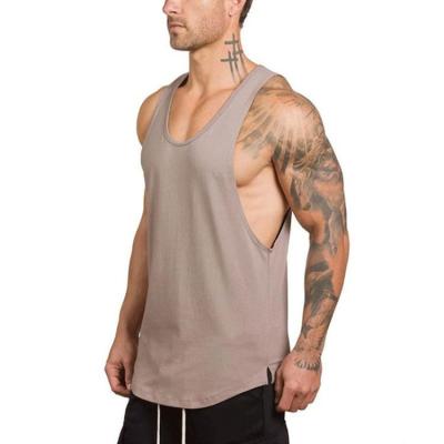 China Anti-Wrinkle Cotton Muscle Stringer Custom Printing Beige Men Fitness Bodybuilding Gym Tank Tops for sale