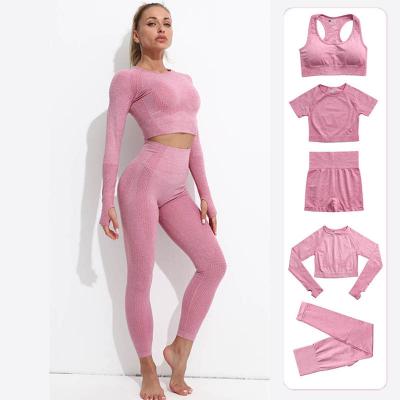 China Breathable Wholesale Fitness And Yoga Wear 5 PCS Stretch Workout Wear Yoga Tops Gaiters Long Sleeve Yoga Sets for sale