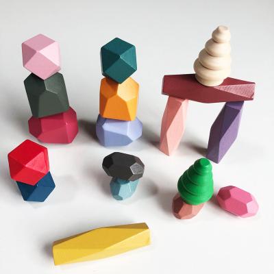 China Toy Baby Rainbow Stacking Toy Electronic Wooden Stacking Balancing Stone Rocks Educational Montessori Toy. for sale