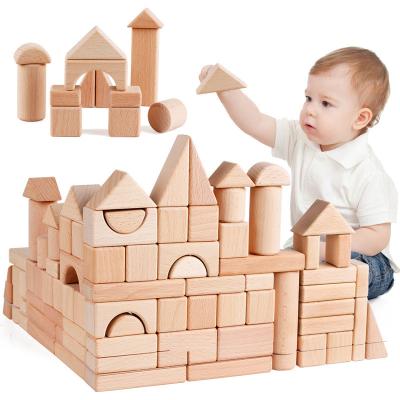 China 60pcs Wooden Construction Toy Building Block Toys Children Natural Wooden Stacking Blocks Set Kindergarten Montessori Preschool Toy for sale