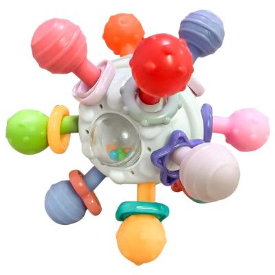 China Manhattan Baby Glue Ball Teether Hand Grip Musical Soft Drinking Rattle Ball Molar Baby Fun Early Education Toy for sale