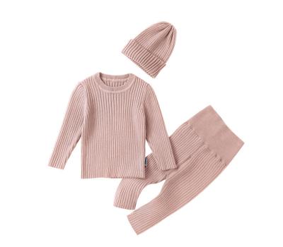 China Kids Winter Wear Cotton Sweater Anti-shrink Organic Professional Knitted Baby Romper Warm Round Neck Sweater Three-Piece Suits for sale