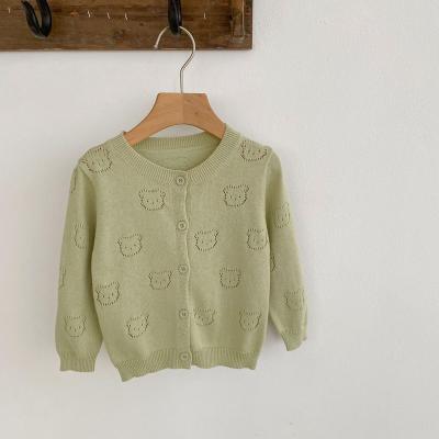 China 2023 Cute Anti-Shrink Toddler Spring Full Sleeve Knitting Hollow Bear Top Outwear Baby Kids Sweater Cardigan for sale