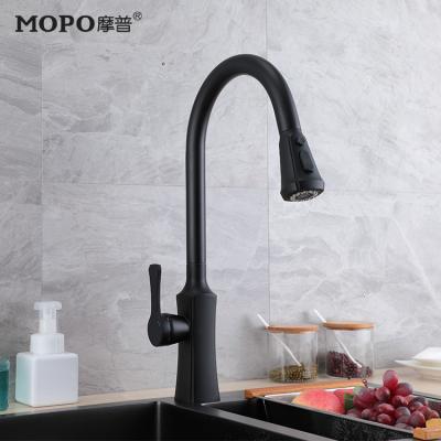 China UPC Modern Sanitary Ware Black Brass Spray Head Single Handle Pull Out Kitchen Sink Mixer Tap for sale