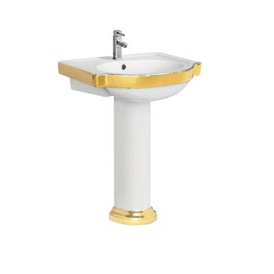 China Modern Bathroom Pedestal Lavatory Sink Solid Outdoor Industrial Gold and White Color Pedestal Wash Hand Basin for sale