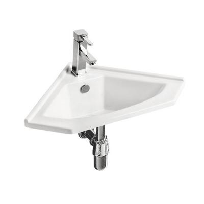 China Modern Bathroom Wall Hung One Piece White Color Triangle Shape Ceramic Wash Hand Basin for sale