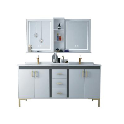 China Modern High Quality Modern Double Sink Bathroom Vanity Cabinet With Led Mirror for sale