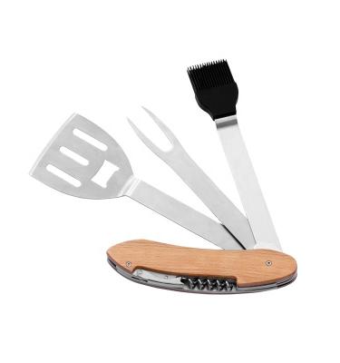 China Wooden Handle Detachable 5in1 BBQ Multi Functional Tool Kit Easily Cleaned for sale