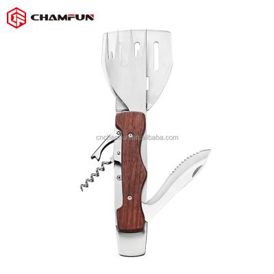 China Innovative Detachable 7in1 Barbecue Easily Cleaned Multi Tool, Tong Set Wood Handle Reconfigurable for sale