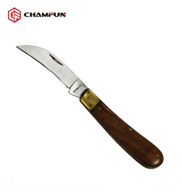 China Small Folding Knife Blade Sheeps Foot Bent Blade Knife With Pink Wood Handle for sale