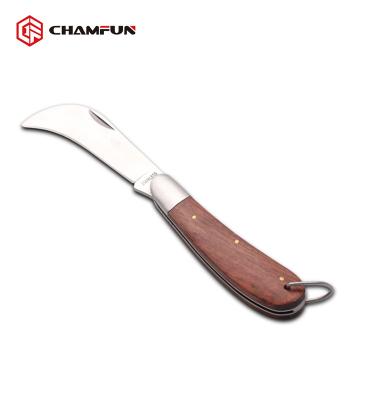 China Stainless Steel and Wood Electrician's Tool Folding Knife Handle Screw Release for sale