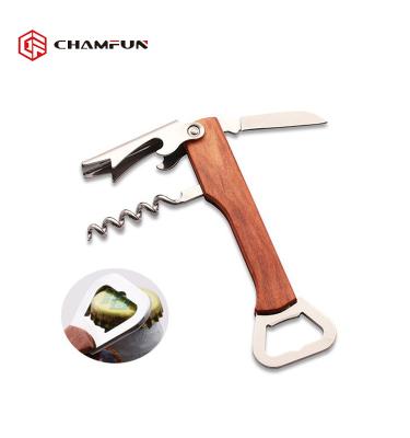 China Sustainable Wooden Handle Corkscrew Wine Opener Wine Cork Opener for sale