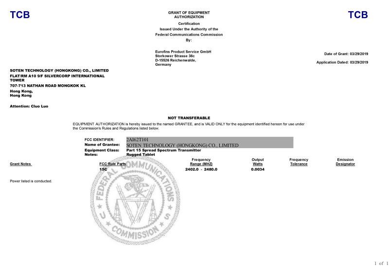FCC - Shenzhen Soten Technology Company Limited
