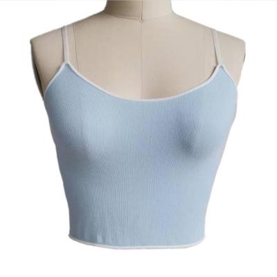 China Breathable Fitness Contrast Color Straps Ribbed Tight Slim Camisole Summer Street Crop Seamless Soft Tank Top for sale