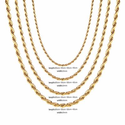 China Hiphop Hip Hop Fashion 316l Stainless Steel Necklace Gold Plated Twisted Chain for sale