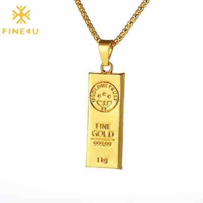 China Hot Sale Hiphop Hip Hop Jewelry Men's Alloy Engraved Gold Bar Pendant Necklace for sale