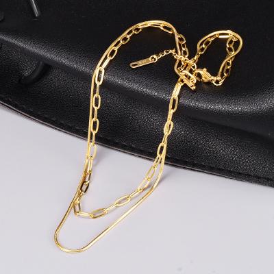 China TRENDY Titanium Steel Clavicle Chain Double Layered 18K Gold Quilting Necklace for sale