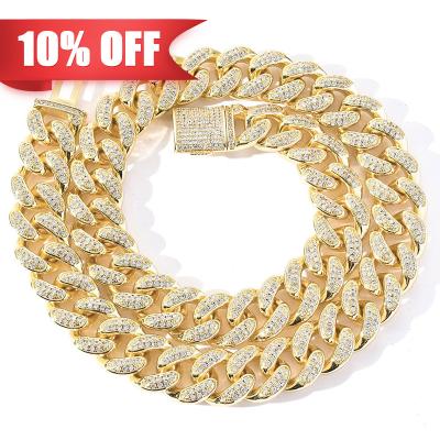 China Hiphop Hiphop jewelry fashion luxury15mm bling diamond iced out cuban link chain for sale