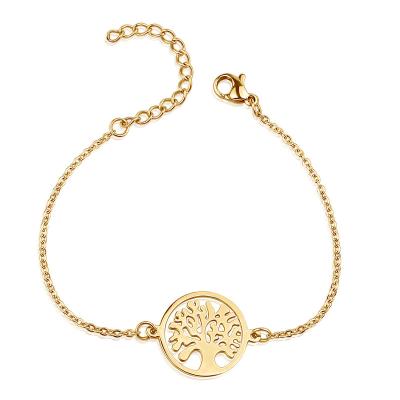 China TRENDY Gold Plated Tree Of Life Charm Chain Link Stainless Steel Bracelet for sale