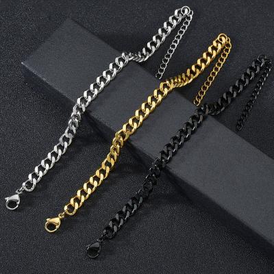 China Hiphop Drop Shipping Fashion Mens Womens Jewelry Stainless Steel Black 18k Gold Plated Cuban Link Chain Bracelet for sale