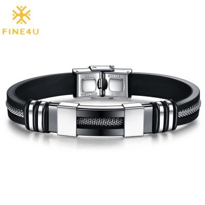 China Punk Stainless Steel Butterfly Buckle Silicone Curved Brand Lettering Mens Bracelet for sale