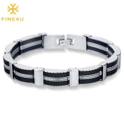 China Wholesale Trendy Fashion Silicone Black Men's Bracelets Stainless Steel Male Jewelry Stainless Steel Hand Bracelets for sale