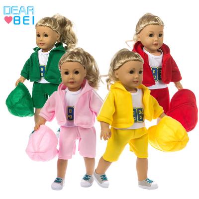 China 18inch dolls& 43cm baby dolls sport 4pcs set doll clothes suit fit 18 inch girl doll sports jackets vest pants hat baby doll clothes for kids gift for sale