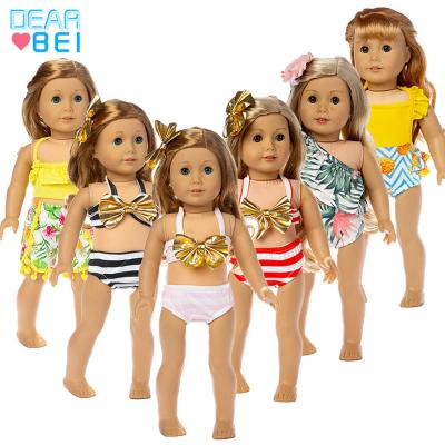 China 18inch dolls& 43cm Baby Dolls Fashion Doll Swimsuit Striped Three-Piece Clothes, Wholesale Custom American Doll Clothes for sale