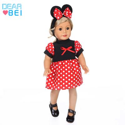 China 18inch dolls& 43cm Baby Dolls Wholesale 18 Inch American Girl Doll Clothes Dot Mickey Costume Dress Doll Red Dress for sale