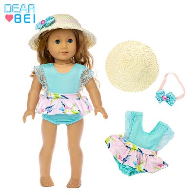 China 18inch dolls& one piece swimsuit 43cm baby dolls doll summer beach accessory for 18 inch young girl dolls romper print dress for doll cloth for sale