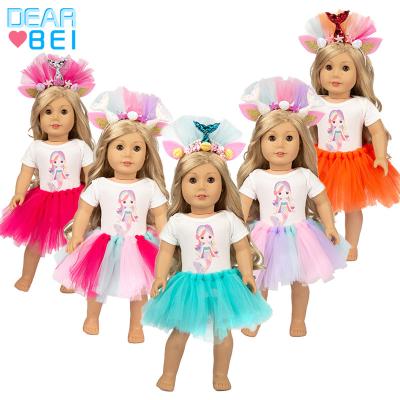 China 18inch dolls& Wholesale 43cm Baby Dolls American Mermaid Doll One Piece Rainbow Skirt Clothes 18 Inch Girl Xiafu American Princess Dress for sale