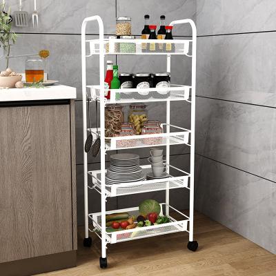 China DSH Wholesale Household Stored Organization 5 Layers Moving Shelf Metal Kitchen Storage Cart Home Trolley Cart for sale