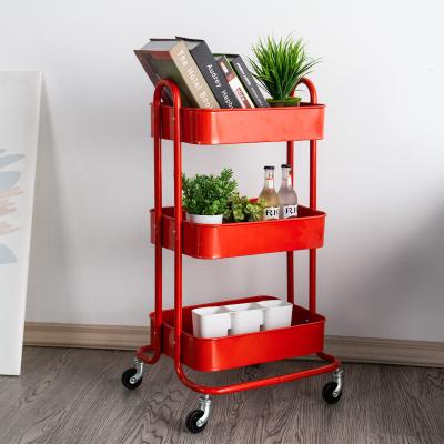 China Luxury Hot Selling Heavy Duty Kitchen Serving Trolley Living Room Trolley Handle Morden Storage Cart Metal Rolling Storage Rack for sale