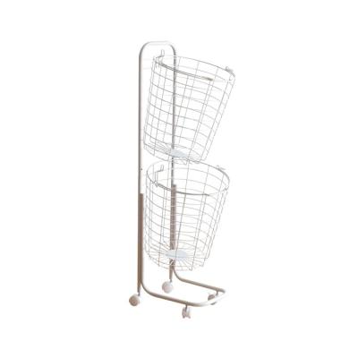 China New Type Stored - 2 - Row Housewares Metal Wire Single Laundry Basket With 4 Wheels for sale