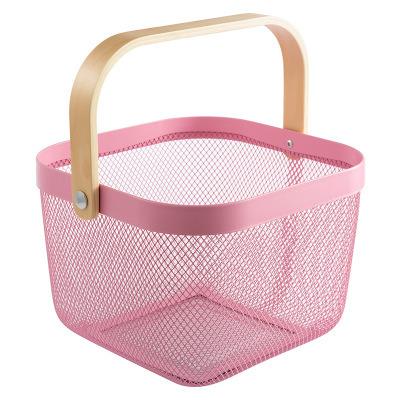 China Hot Product Hand Stored Good Quality Metal Wire Wooden Fruit Basket for sale