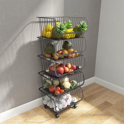 China Good Quality Multi-Layer Vegetable Fruit Basket Stored Fruit Basket Metal Wire Basket With Wheel for sale