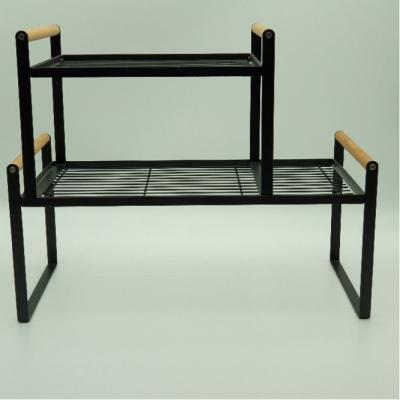 China DSH Factory Supply Double Layer Kitchen Storage Rack Stocked Detachable Rack With Wooden Handle for sale