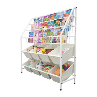 China Economic Stocked Custom Design White Style Storage Shelf With 8 Baskets for sale