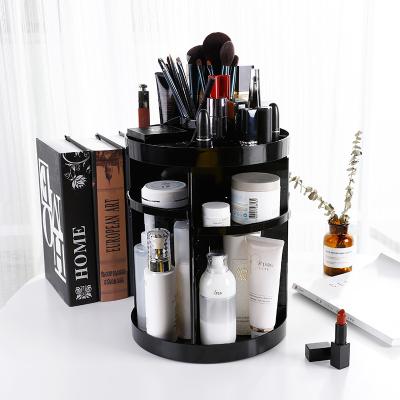 China Hot Sale Plastic Rotating Stocked Make Up Organizer Desktop Round Cosmetic Display Case Make Up Case for sale